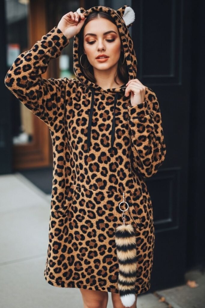 Cozy Leopard Hoodie Dress