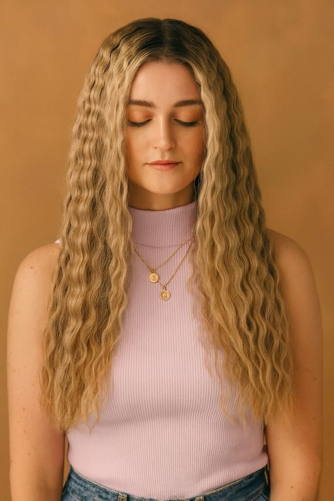 Crimped Hair with Middle Part