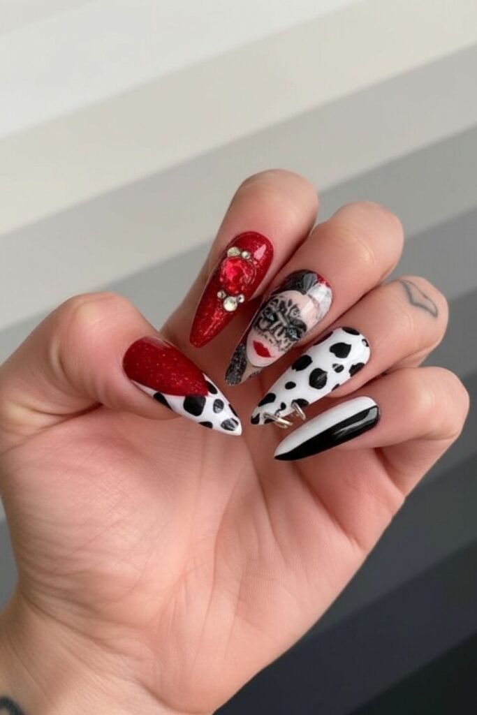 Cruella Dalmatian Nails