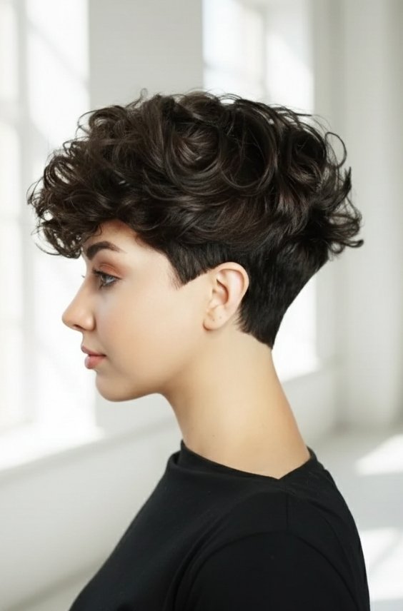 Curly Chocolate Brown Pixie