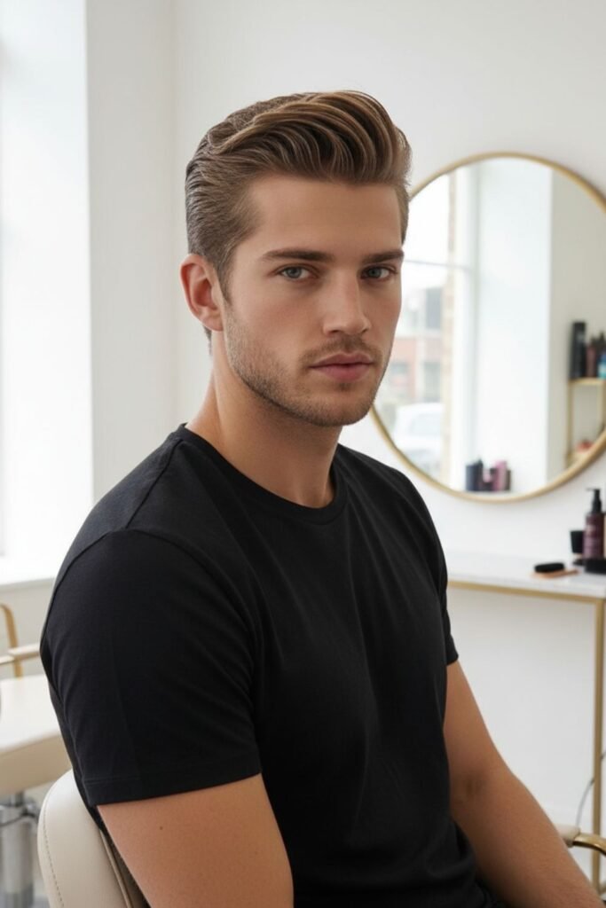Dark Ash Brown Hair Color with Slicked Back Style