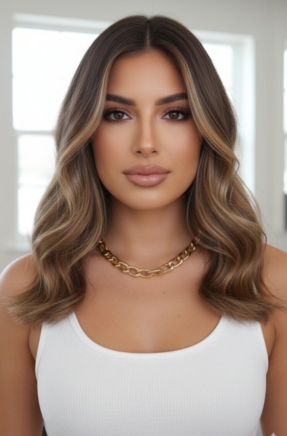 Dark Brown Hair With Face-Framing Highlights