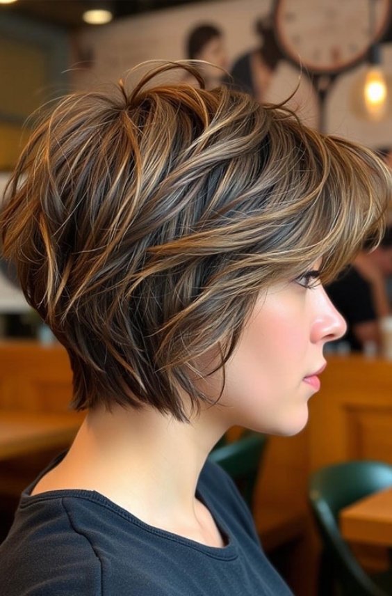 Deep Brown Tousled Layers Pixie