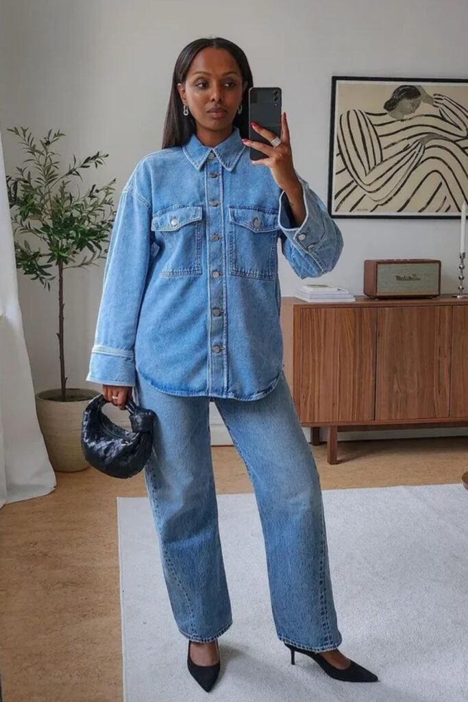 Denim Shirt + Matching Jeans + Slingbacks