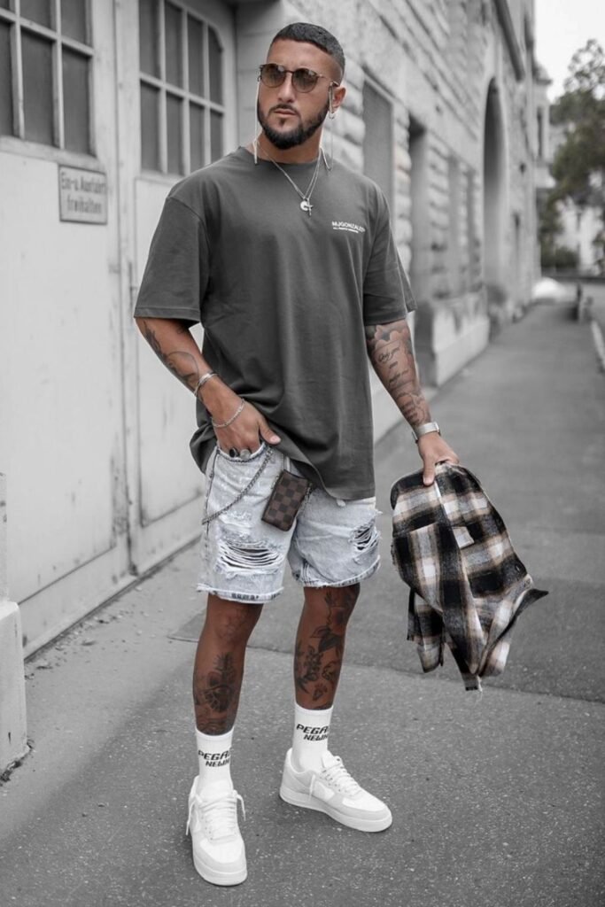 Denim Shorts + Oversized Tee