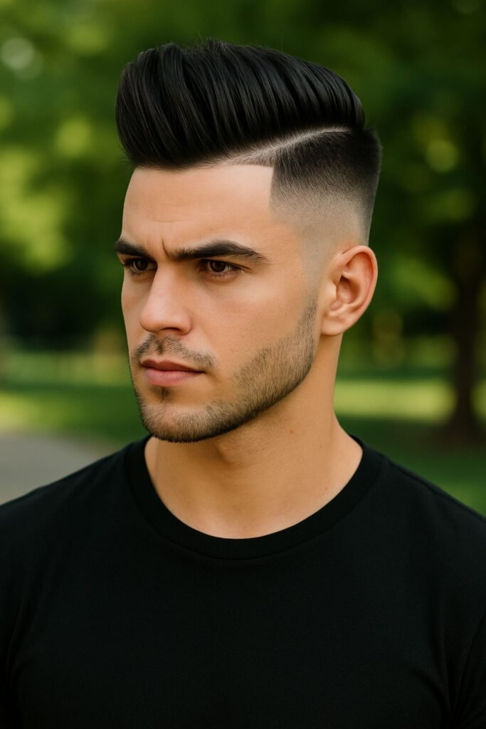 Edgy High Comb Over Fade With Hard Part