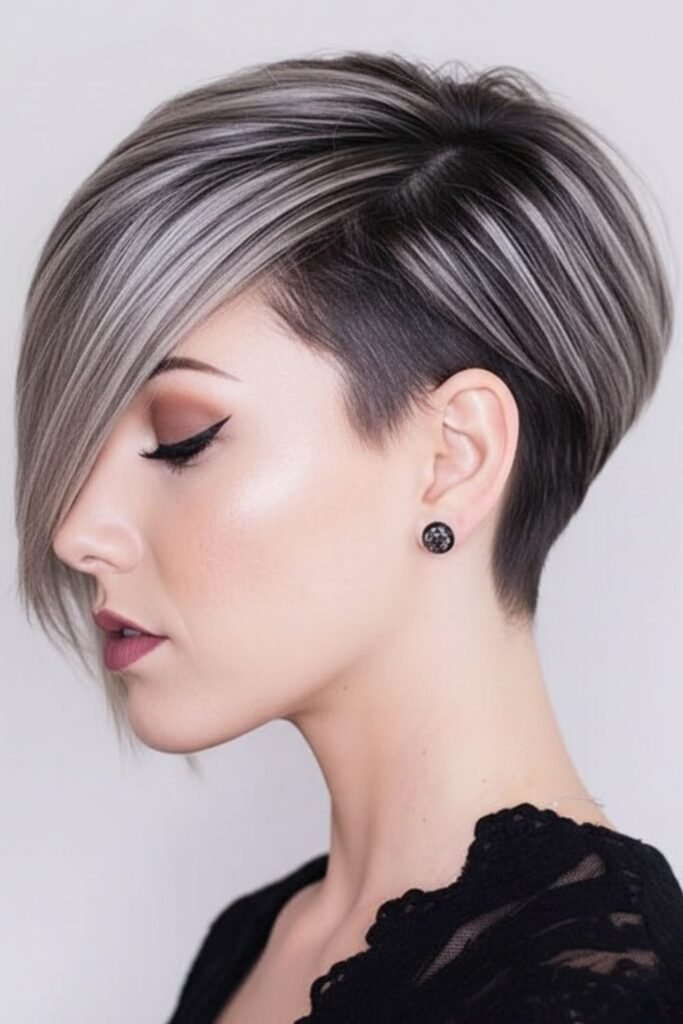 Edgy Undercut Grey Bob