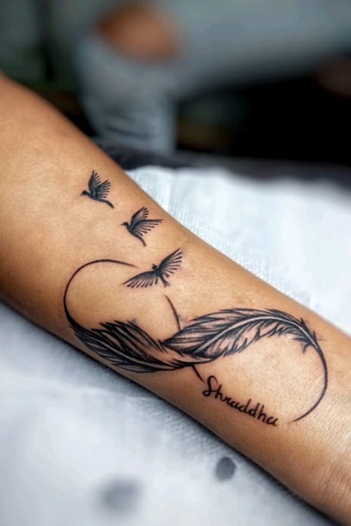 Feather Floating With Infinity Loop