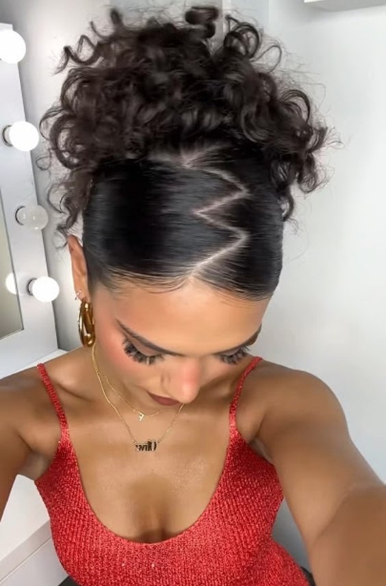 Feminine Zig Zag Part with Loose Curls