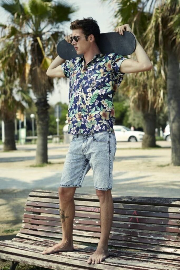 Floral Hawaiian Shirt + Seersucker Shorts