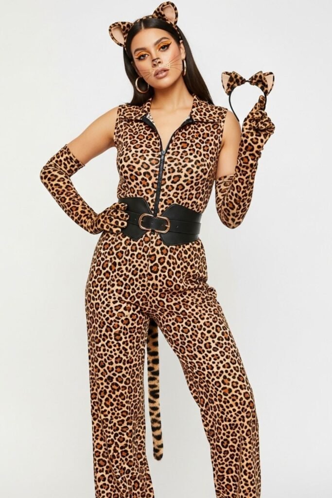 Full Leopard Jumpsuit With Gloves