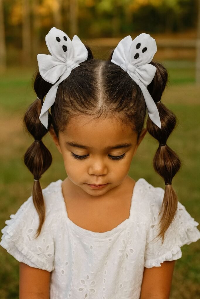 Ghostie Ponytails with White Ribbons