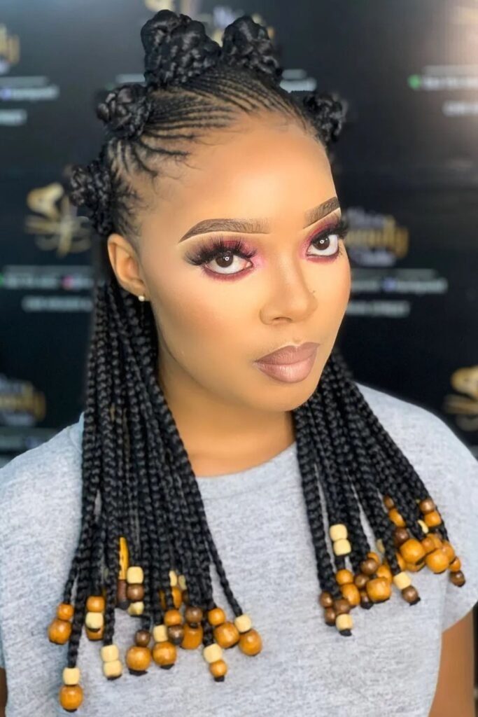 Half-Up Bantu Knots With Beaded Accessories