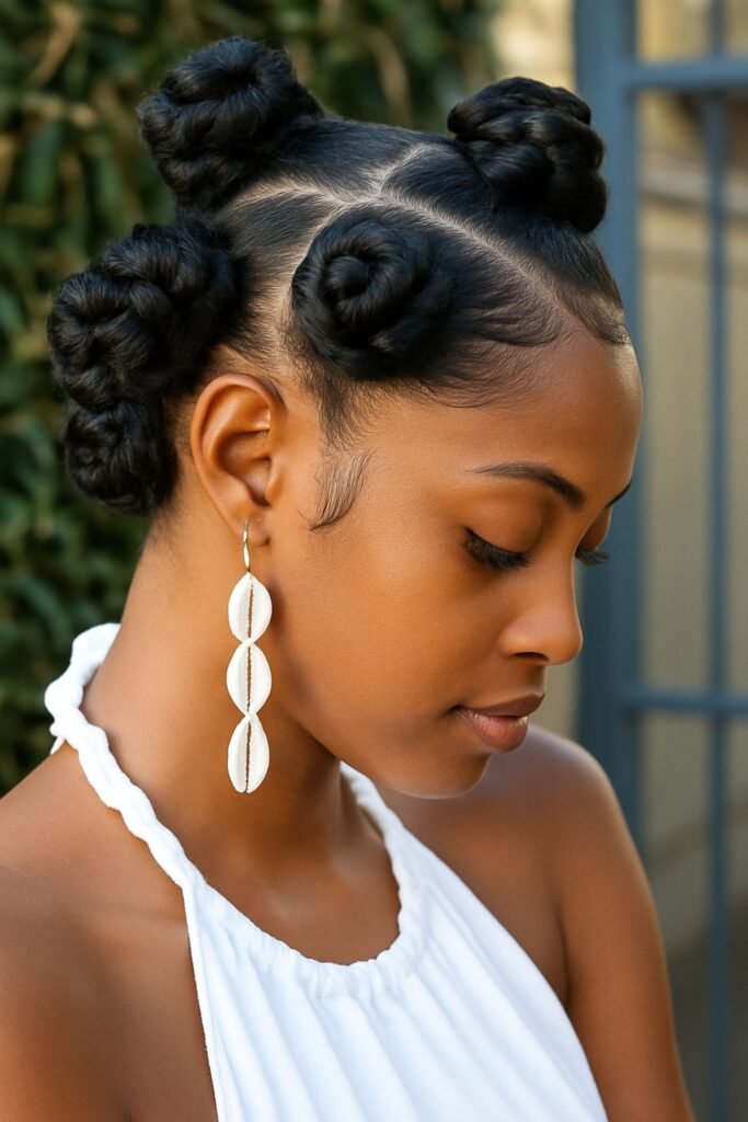 Half-Up Bantu Knots With Braided Accents