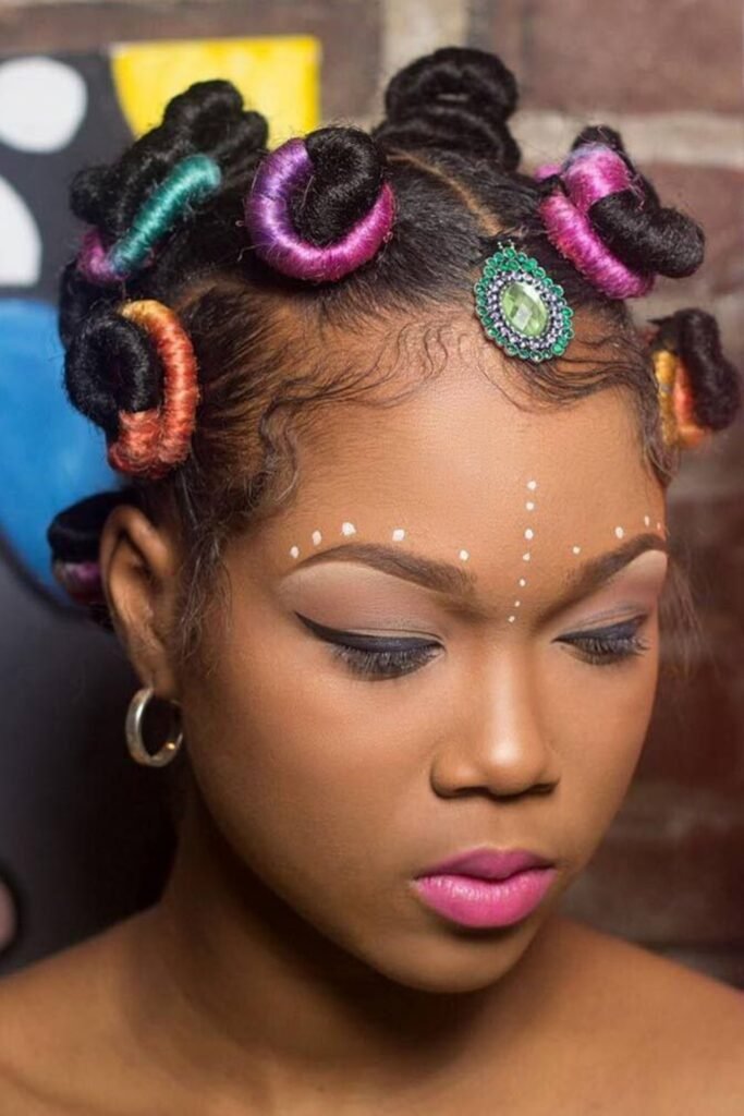 Half-Up Bantu Knots With Floral Accessories