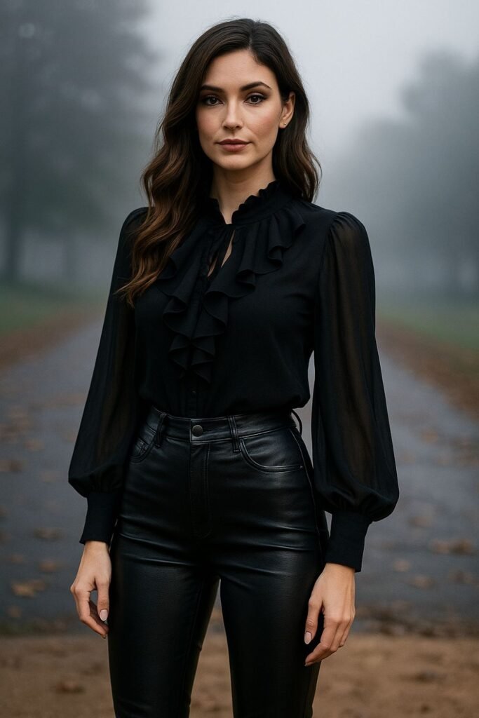 High-Waisted Leather Pants With Witchy Blouse