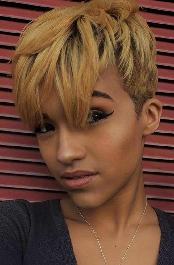 Honey Blonde Pixie Cut