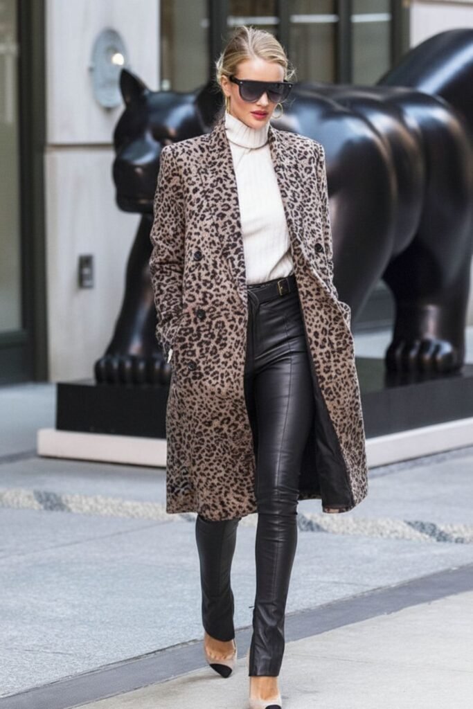 Leopard Coat With Black Leggings