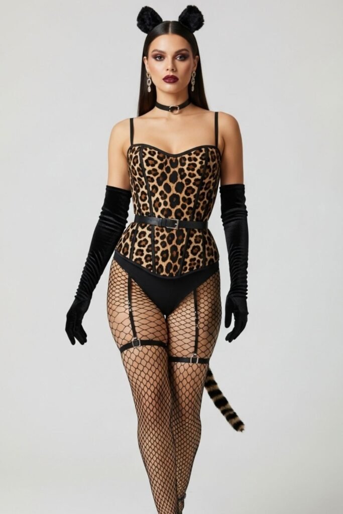 Leopard Corset With Fishnet Tights
