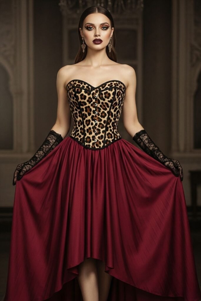Leopard Corset With Pleated Skirt