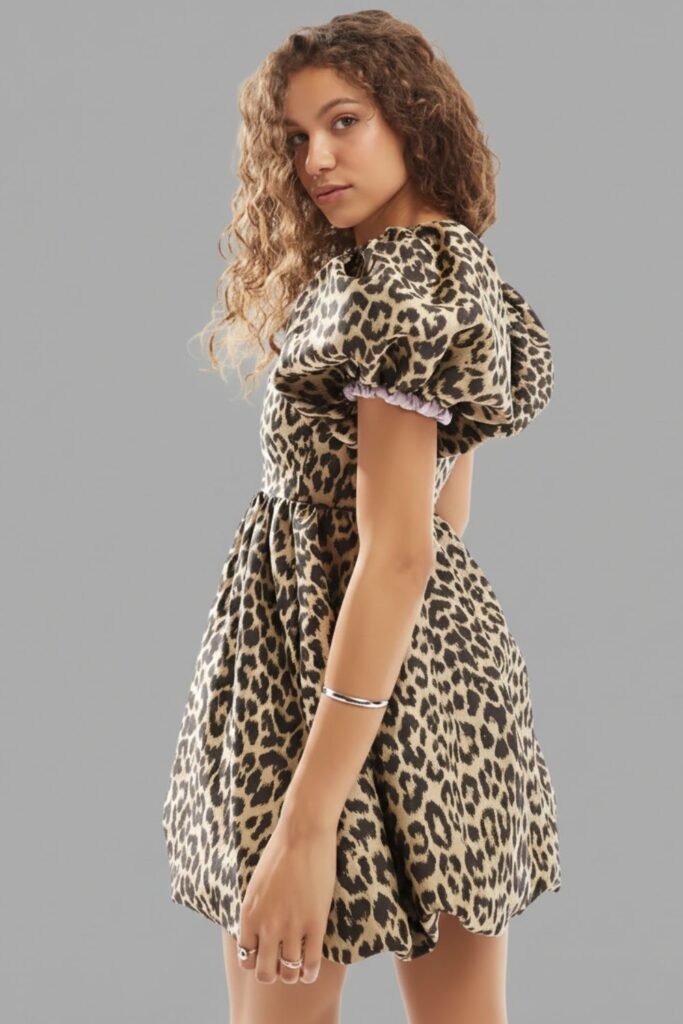 Leopard Dress With Puffy Sleeves