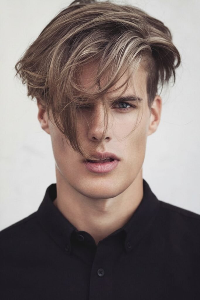 Light Ash Brown Hair for Men with Taper Fade