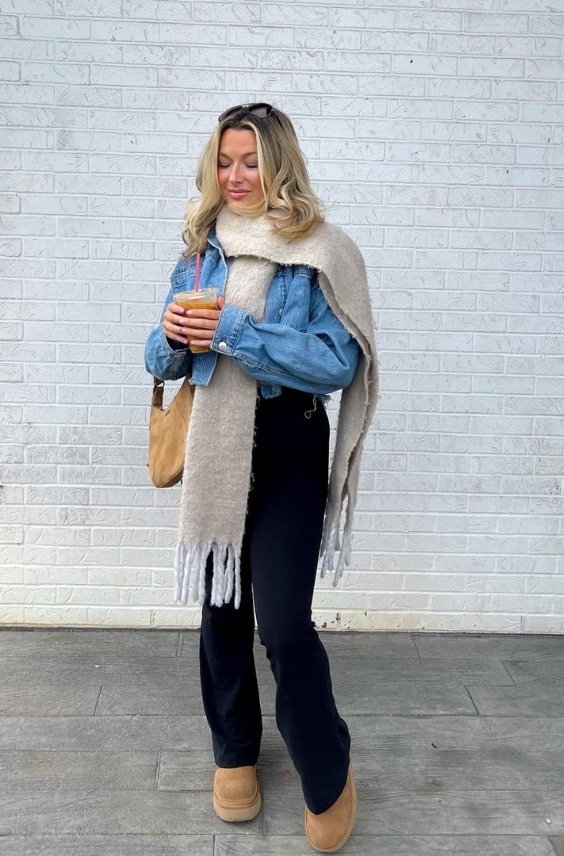 Lightweight Oversized Scarf with a Denim Jacket