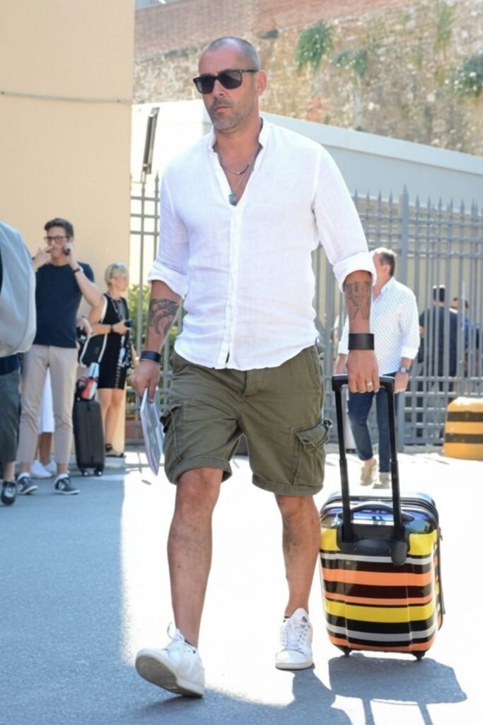 Long-Sleeve Linen Layer + Olive Shorts (1)