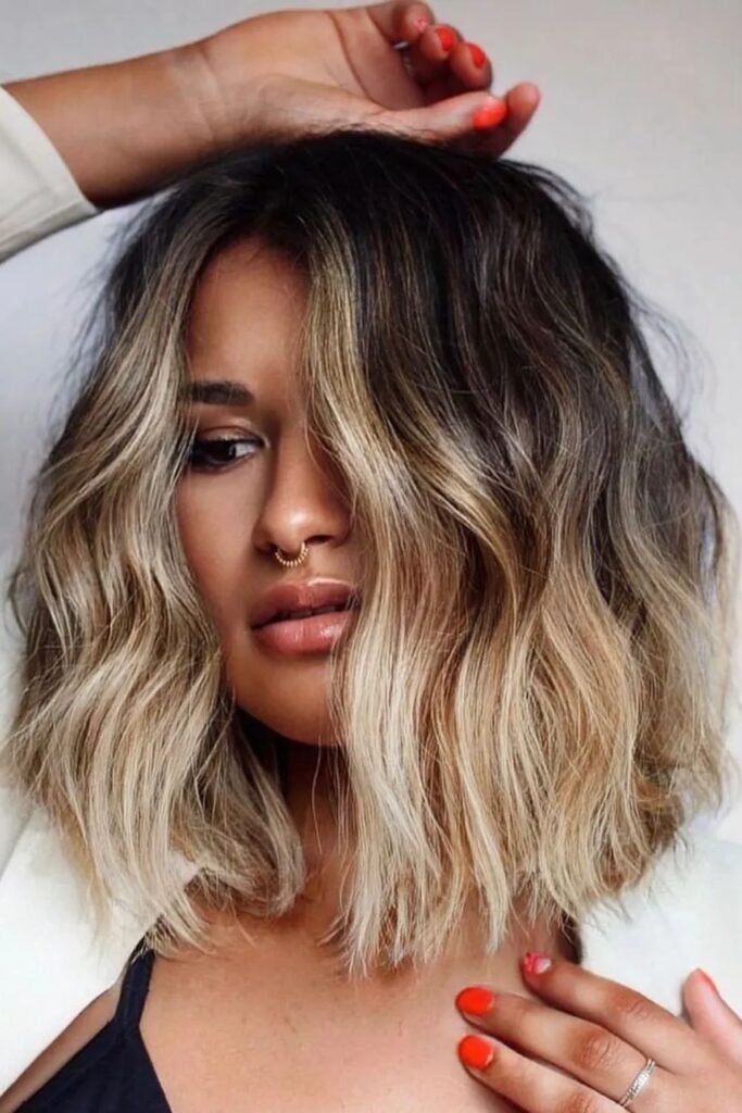 Long Stacked Bob Haircut with Balayage