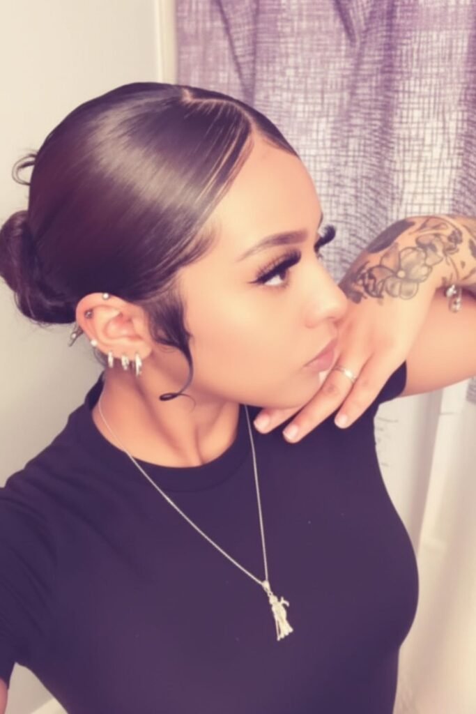 Low Zig Zag Bun with Pearled Pins