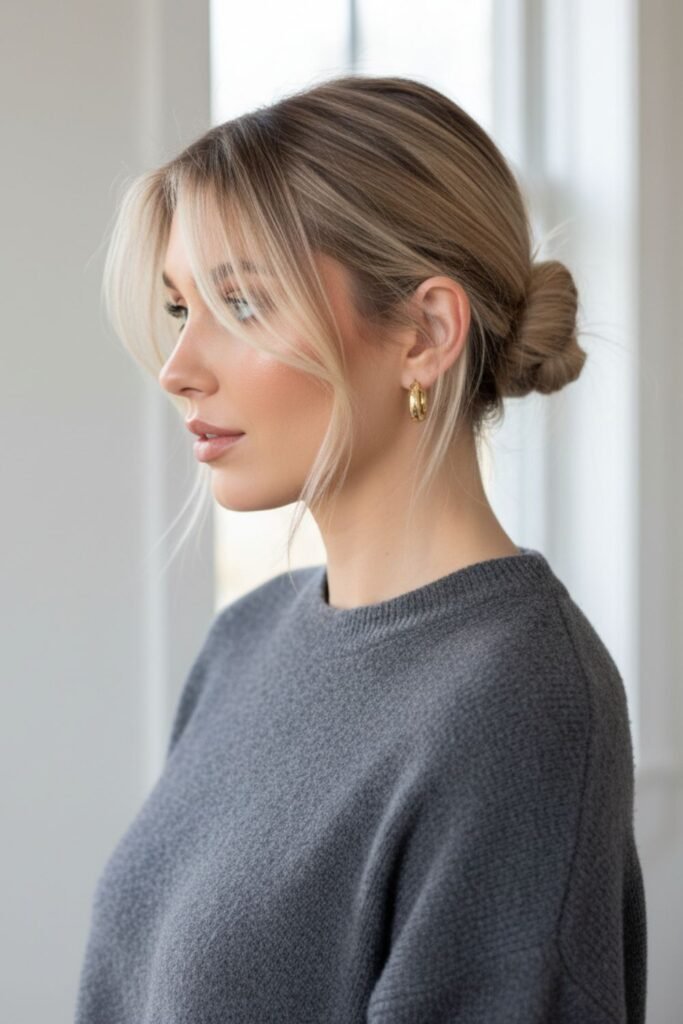 Messy Low Bun with Face-Framing Strands