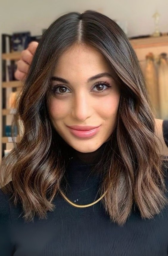 Middle Part Dark Hair With Brown Balayage