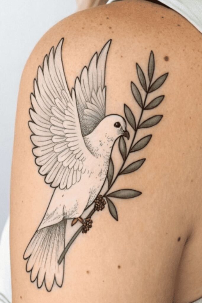 Minimal Dove With Olive Branch