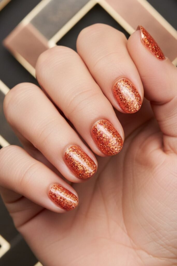 Orange Glitter Nails