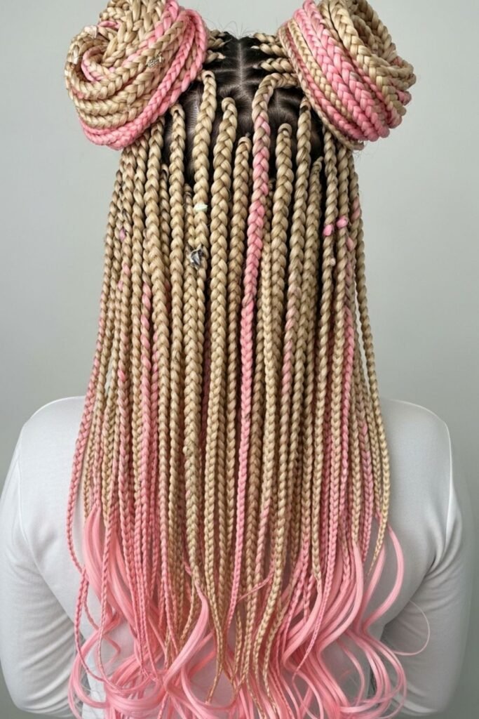 Pink and Blonde Peekaboo Braids