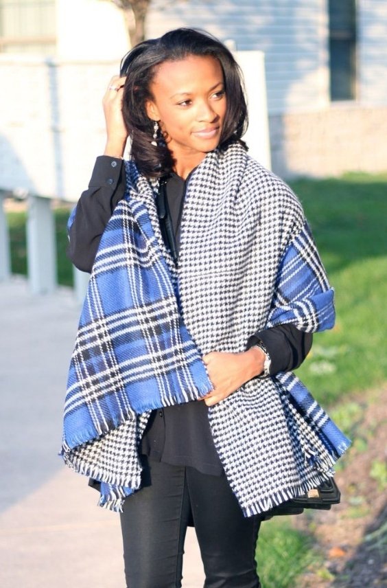 Plaid Blanket Scarf with a Blazer