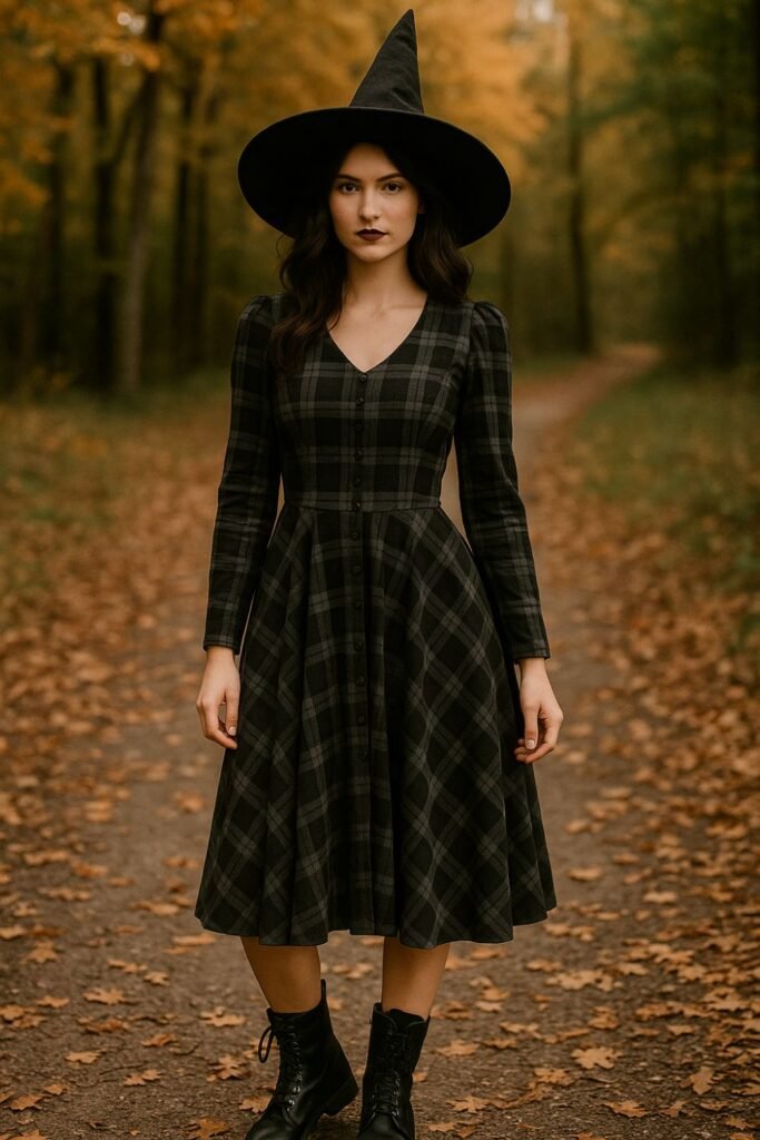 Plaid Witch Dress With Combat Boots