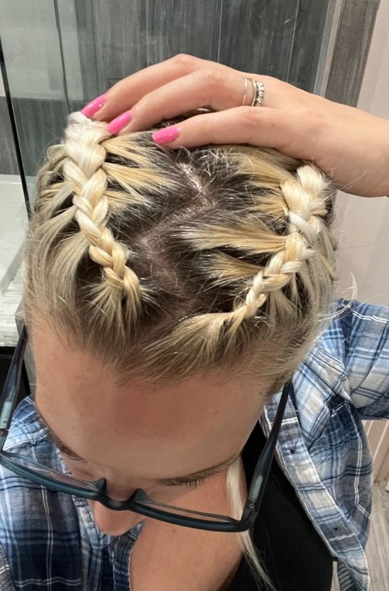 Playful Zig Zag Part with Braided Crown