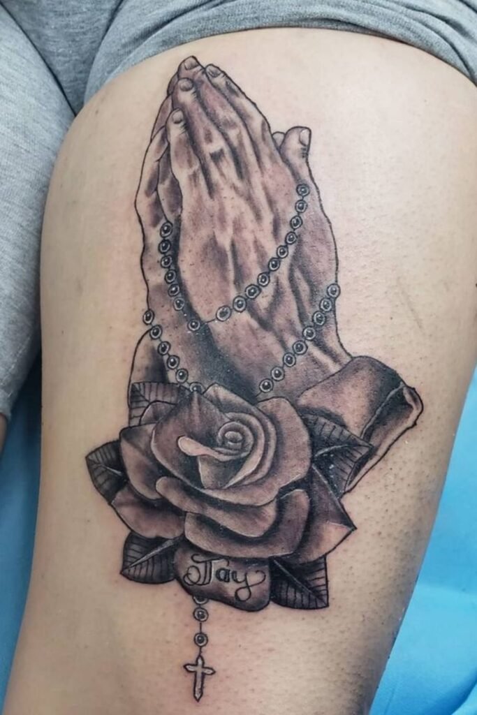 Prayer Hands With Rosary Beads (1)