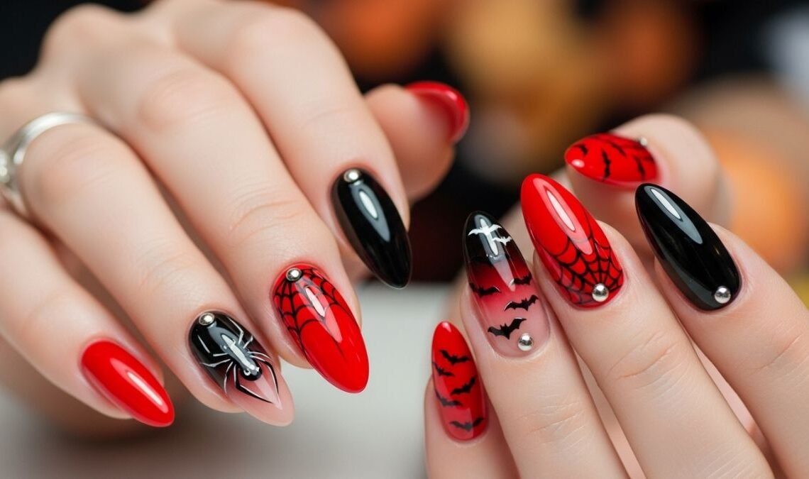 Red And Black Halloween Nails