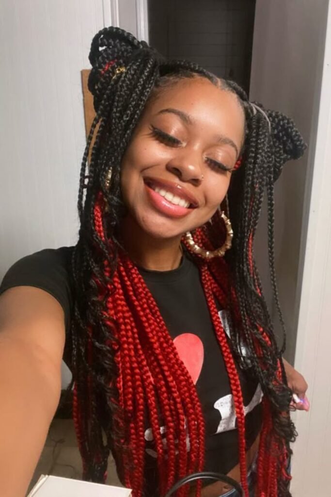 Red and Black Peekaboo Braids