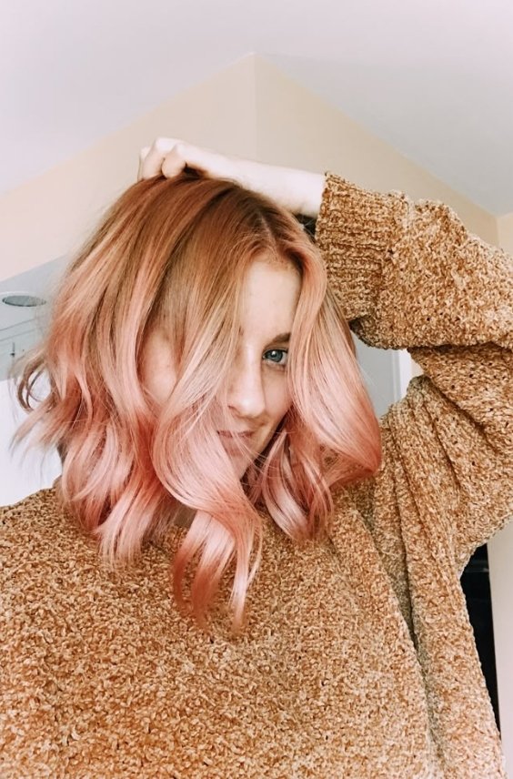 Rose Gold Strawberry Blonde Lob