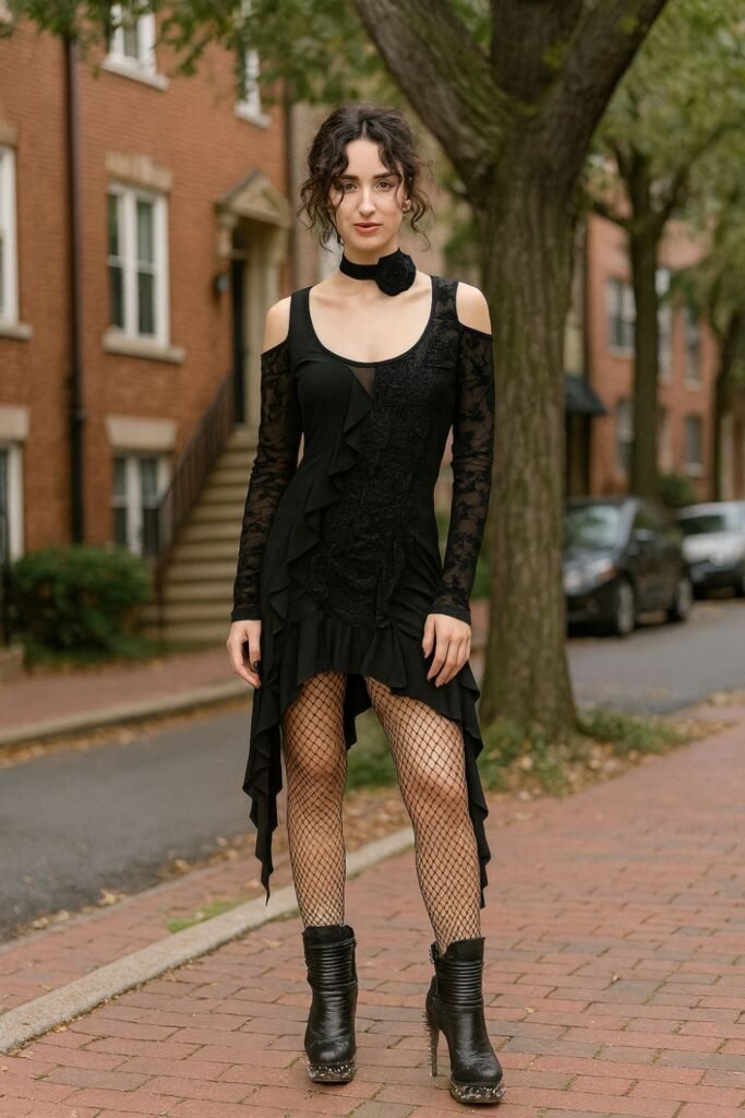 Ruffled Off-Shoulder Dress With Boots