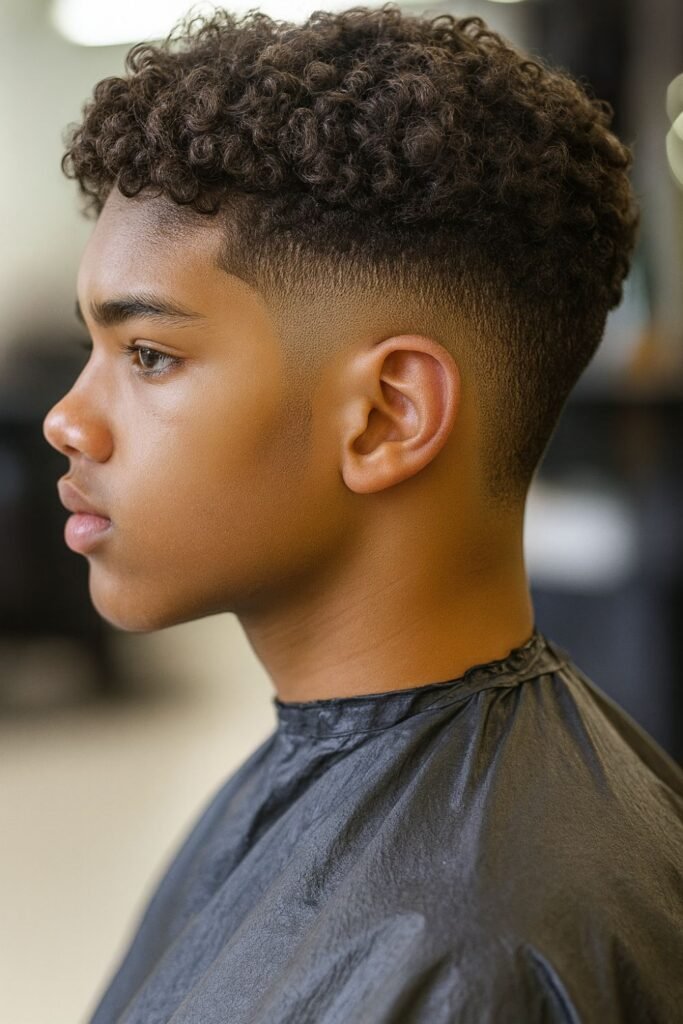 Short Curly Hair With Low Burst Fade
