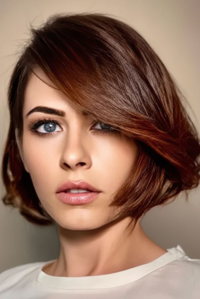 Sleek Stacked Bob Haircut with Deep Side Part
