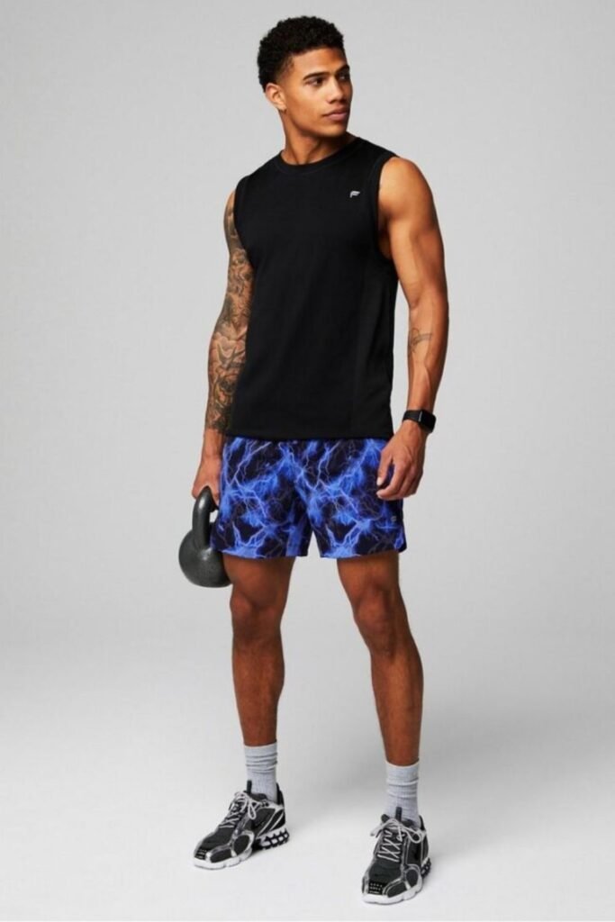 Sleeveless Henley + Camo Shorts