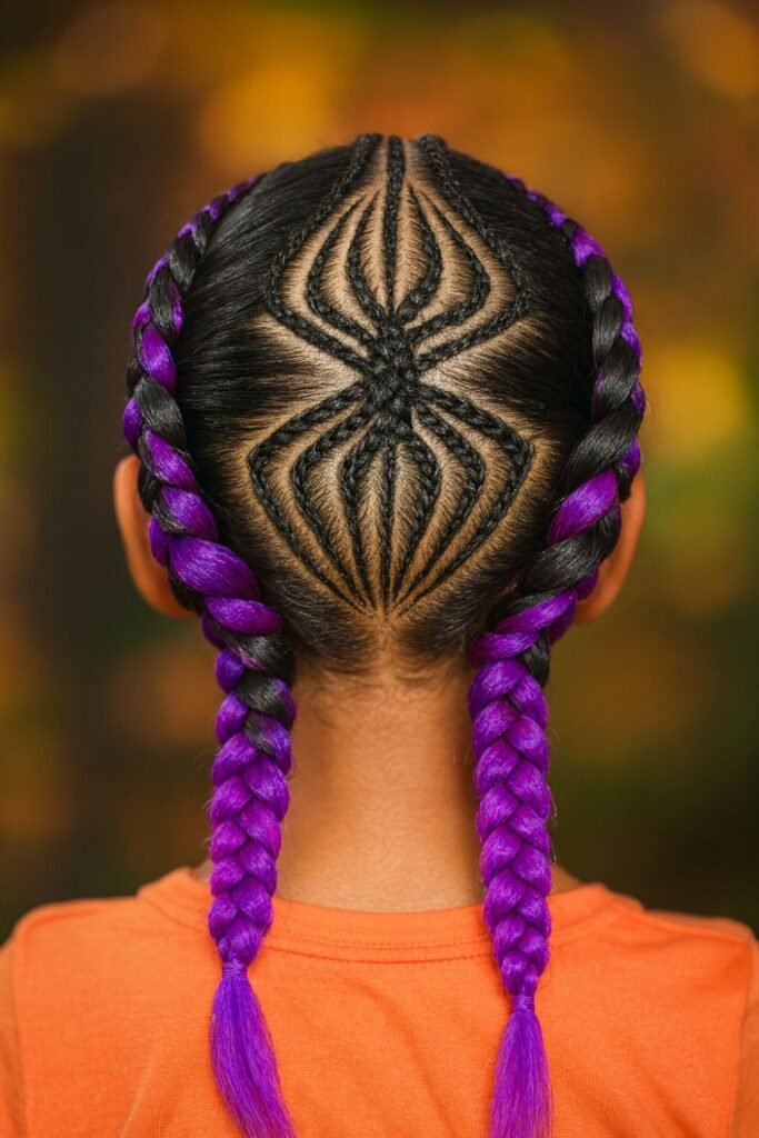 Spiderweb Braids with Purple Threads