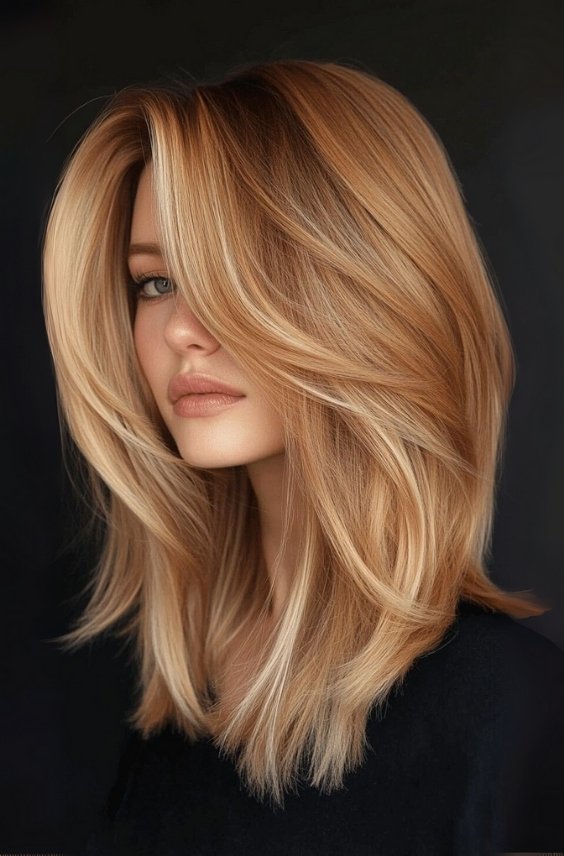 Strawberry Blonde Curtain Bangs