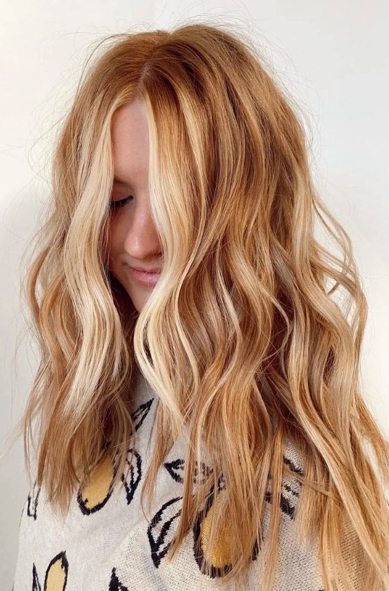 Sun-Kissed Strawberry Blonde Beach Waves