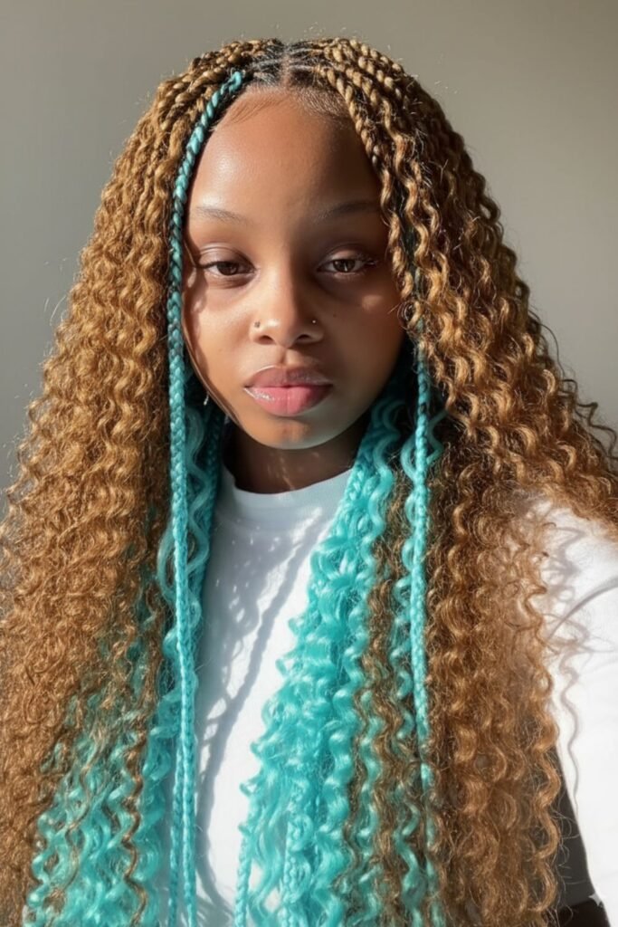 Teal and Blonde Peekaboo Braids